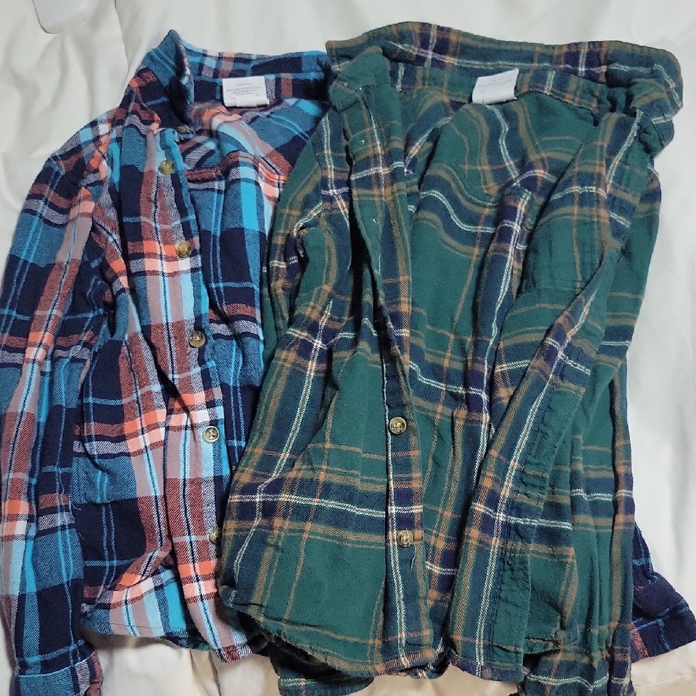 jumping beans Plaid Button-Down Shirt Duo in Blue and Green